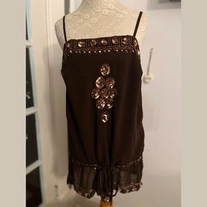 Limited Brown Boho Dress Sequin Tank XL